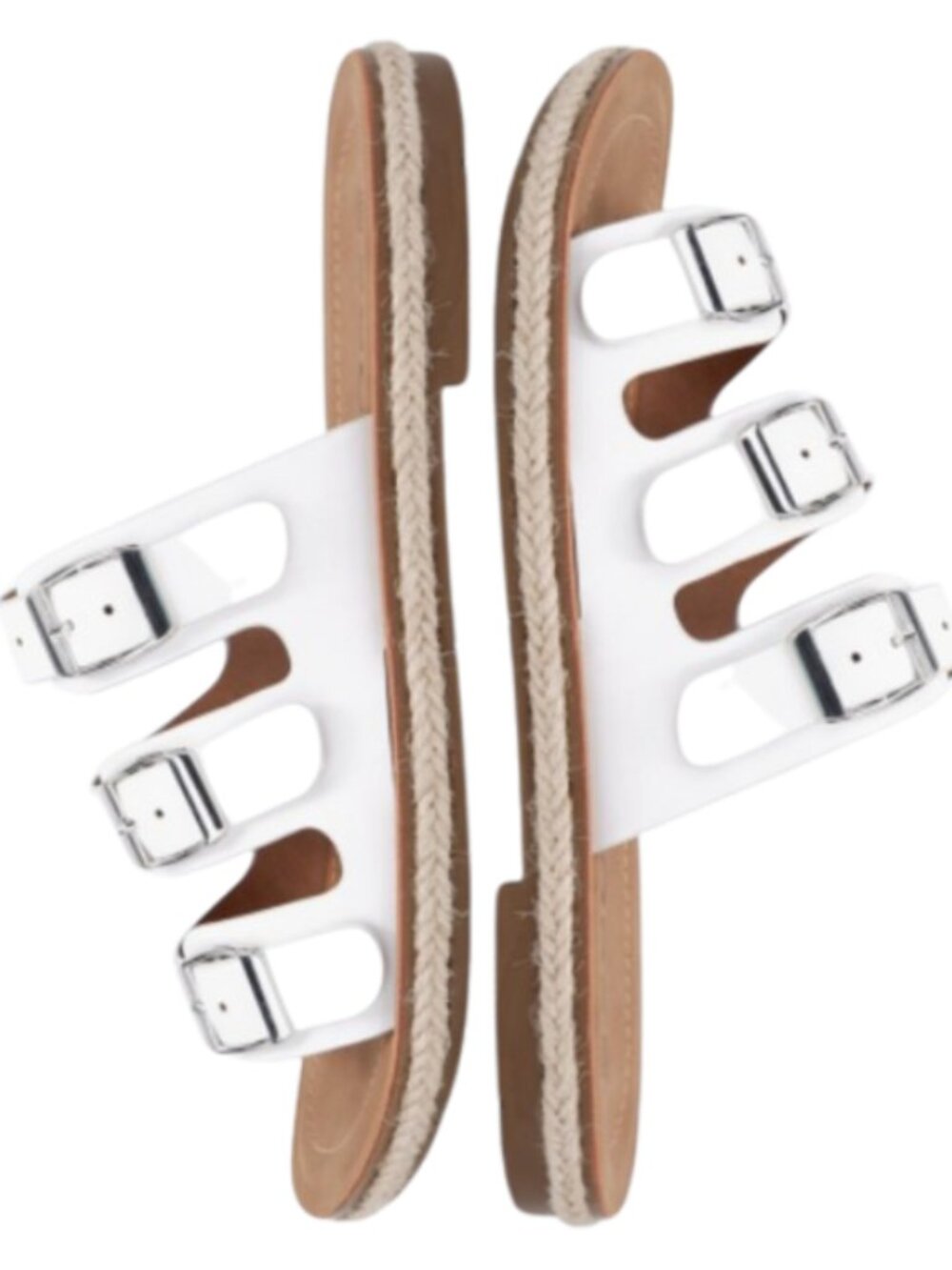SANDAL‎ MANIA 🚨 Soda White Triple Strap Sandals Buckle Slide Flat Sandals